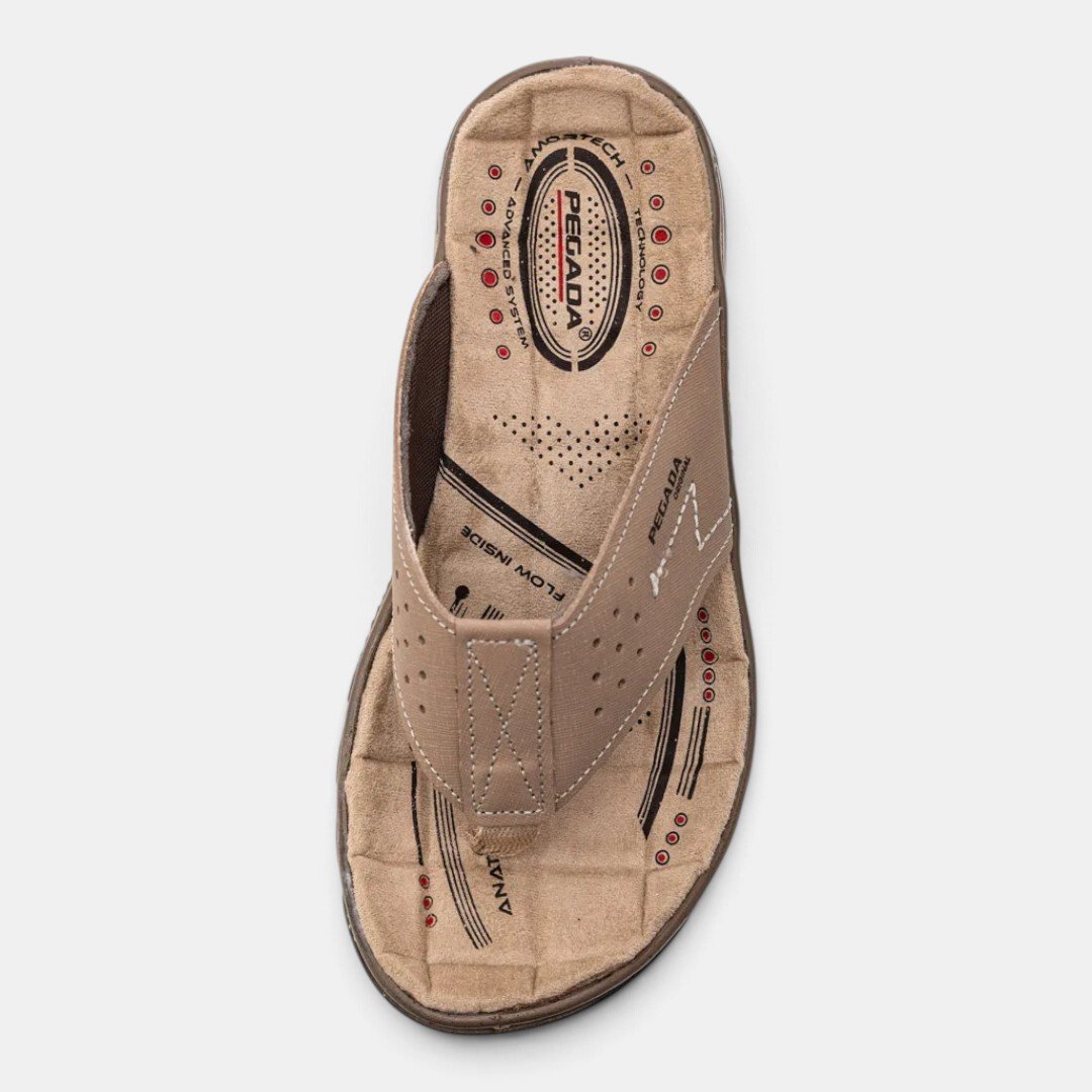 Chinelo Pegada Masculino Couro Bege Bege 3