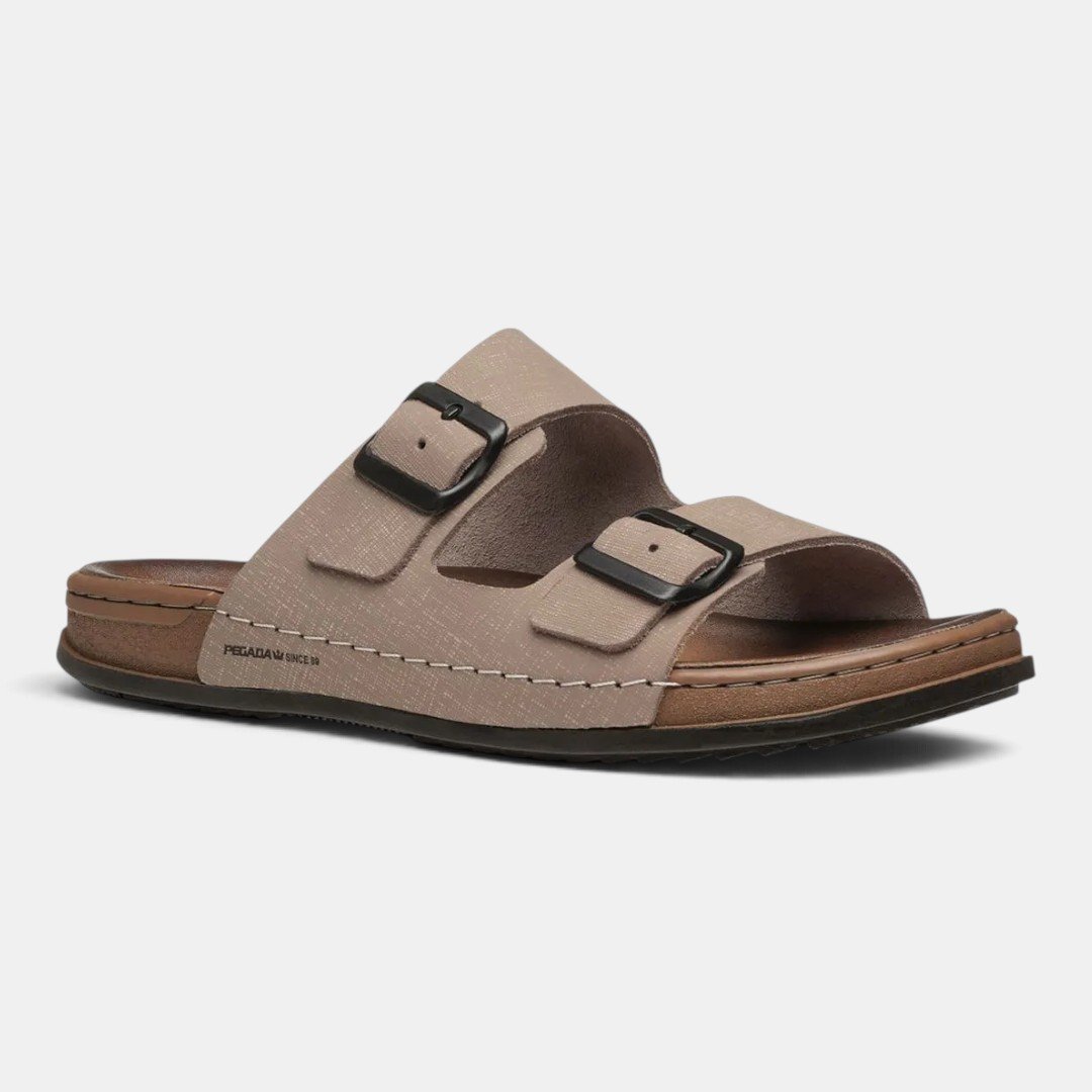 Chinelo Pegada Masculino Em Couro Areia Bege 2