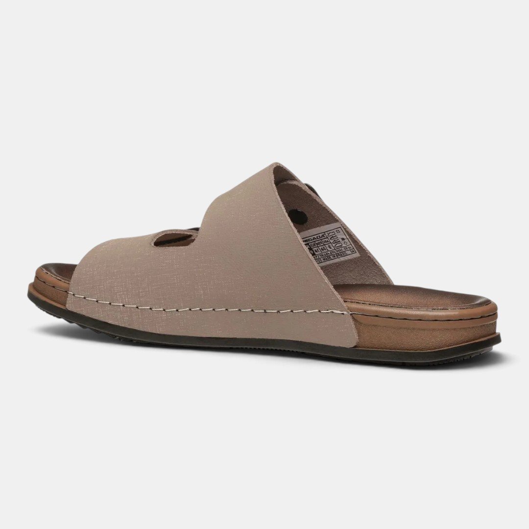 Chinelo Pegada Masculino Em Couro Areia Bege 3