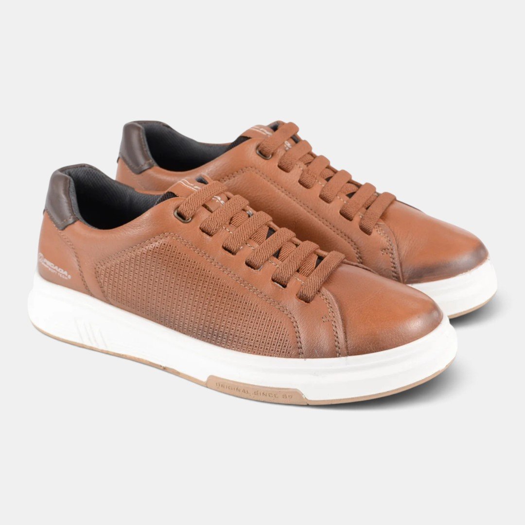 Tênis Pegada Casual Masculino Em Couro Marrom Pinhão 2