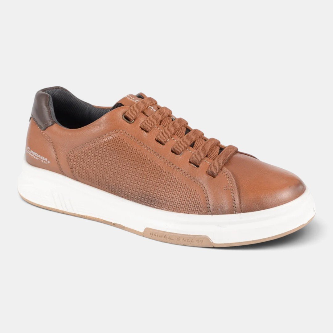 Tênis Pegada Casual Masculino Em Couro Marrom Pinhão 3