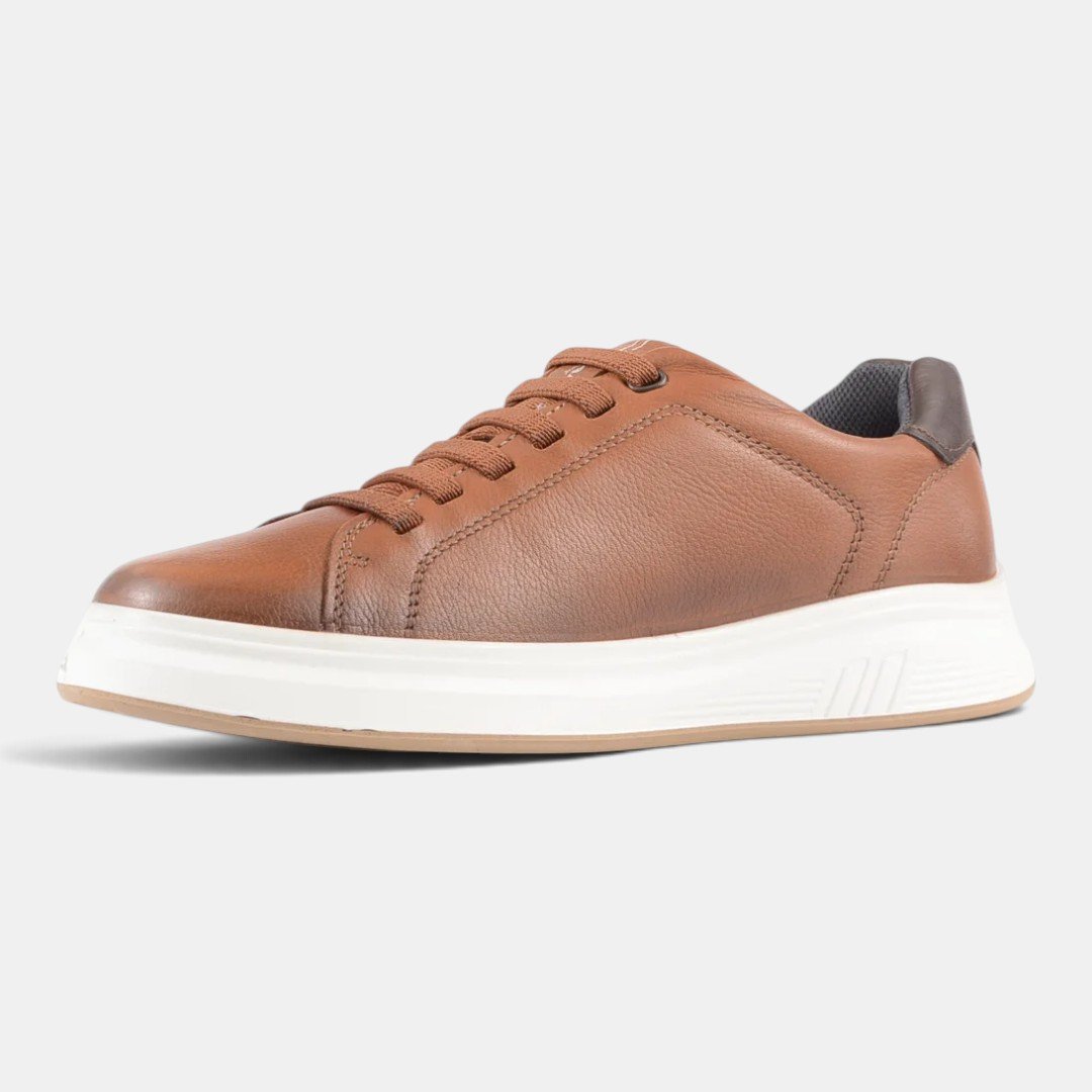 Tênis Pegada Casual Masculino Em Couro Marrom Pinhão 4