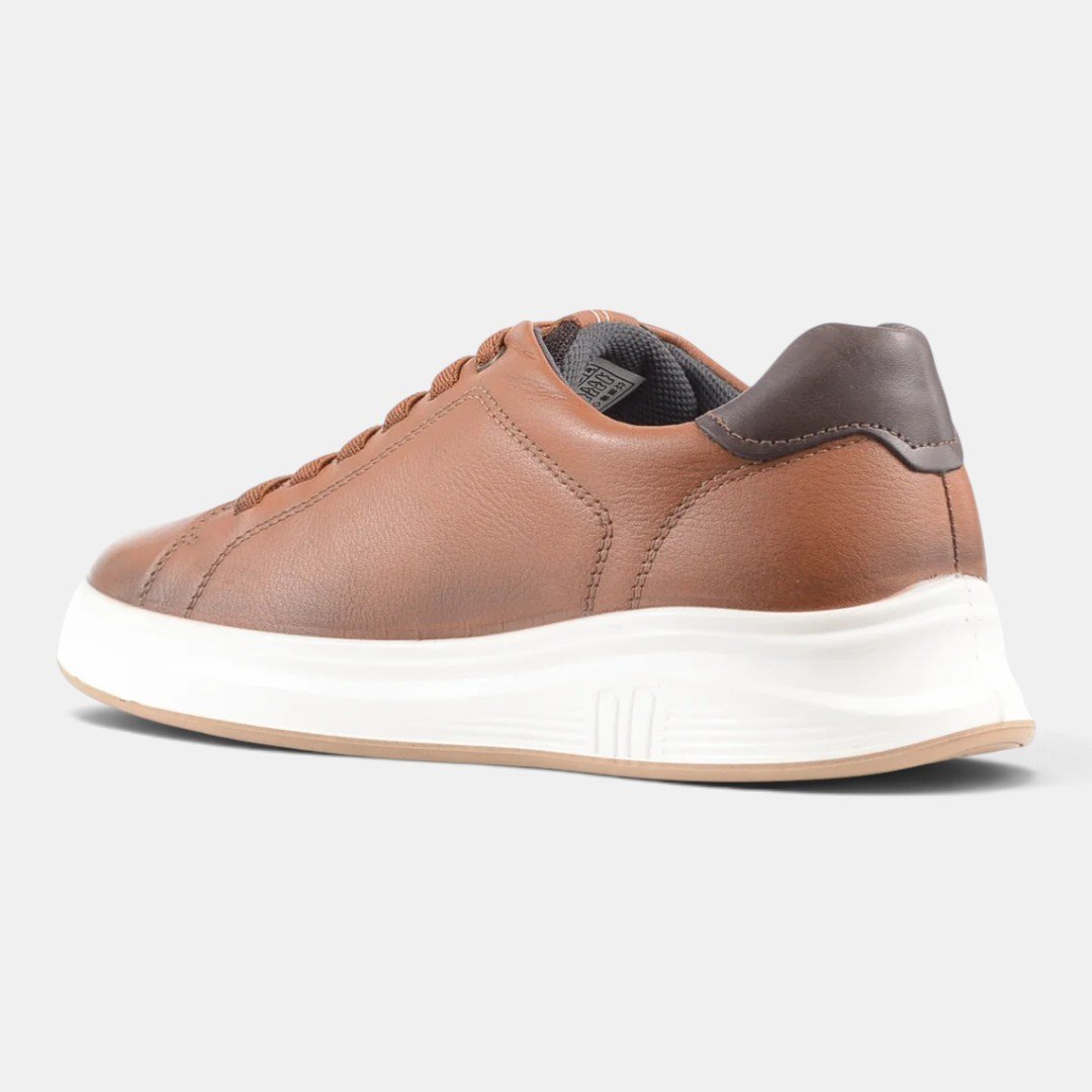 Tênis Pegada Casual Masculino Em Couro Marrom Pinhão 5