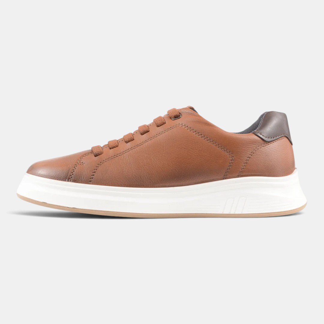 Tênis Pegada Casual Masculino Em Couro Marrom Pinhão 6
