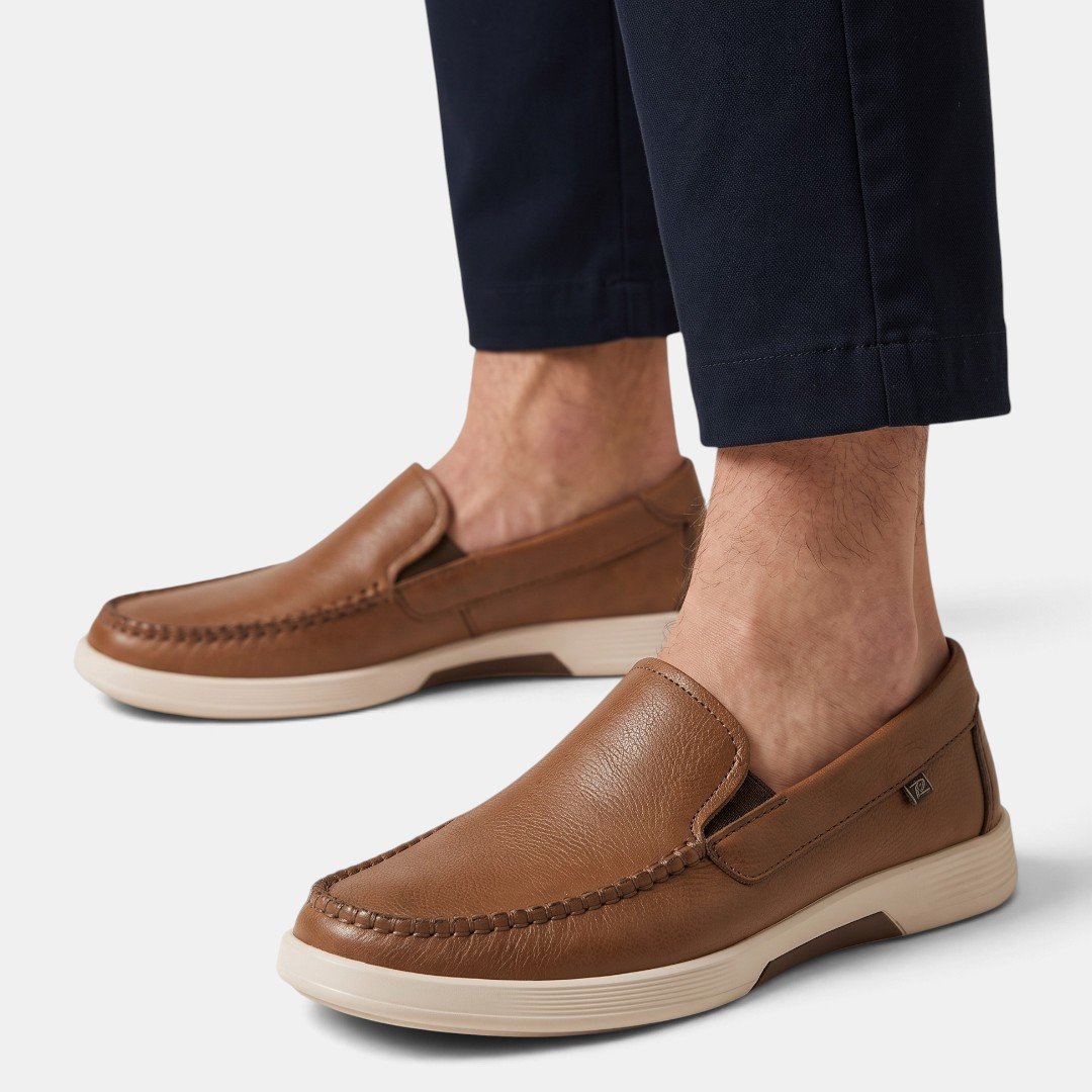 Mocassim Pegada Masculino Couro Marrom Pinhão 2