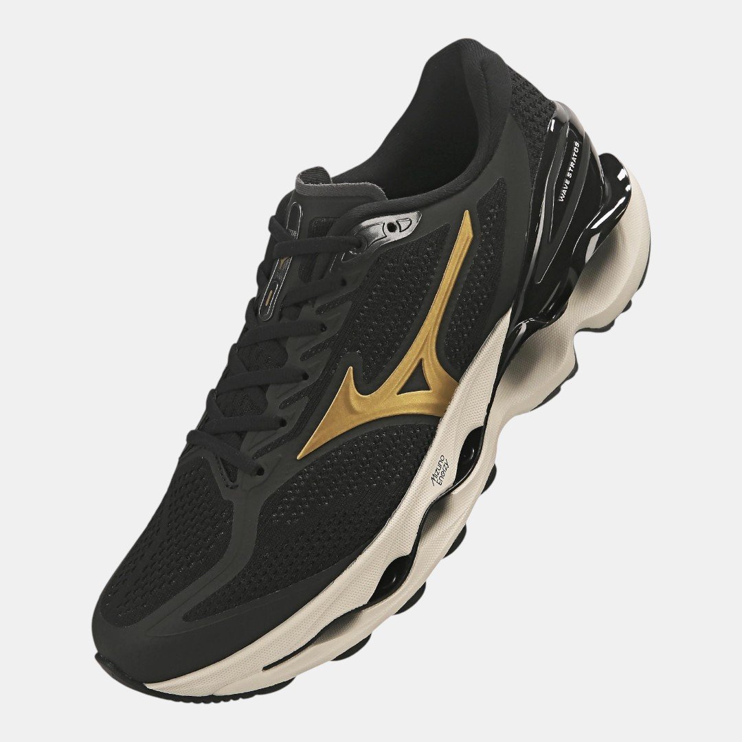 Tênis Mizuno Wave Stratos 4 Preto com Dourado Preto 2