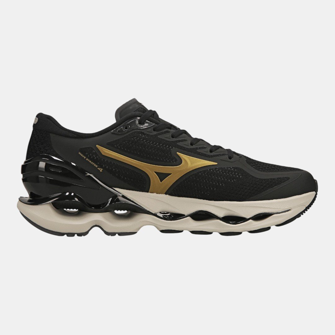 Tênis Mizuno Wave Stratos 4 Preto com Dourado Preto 4