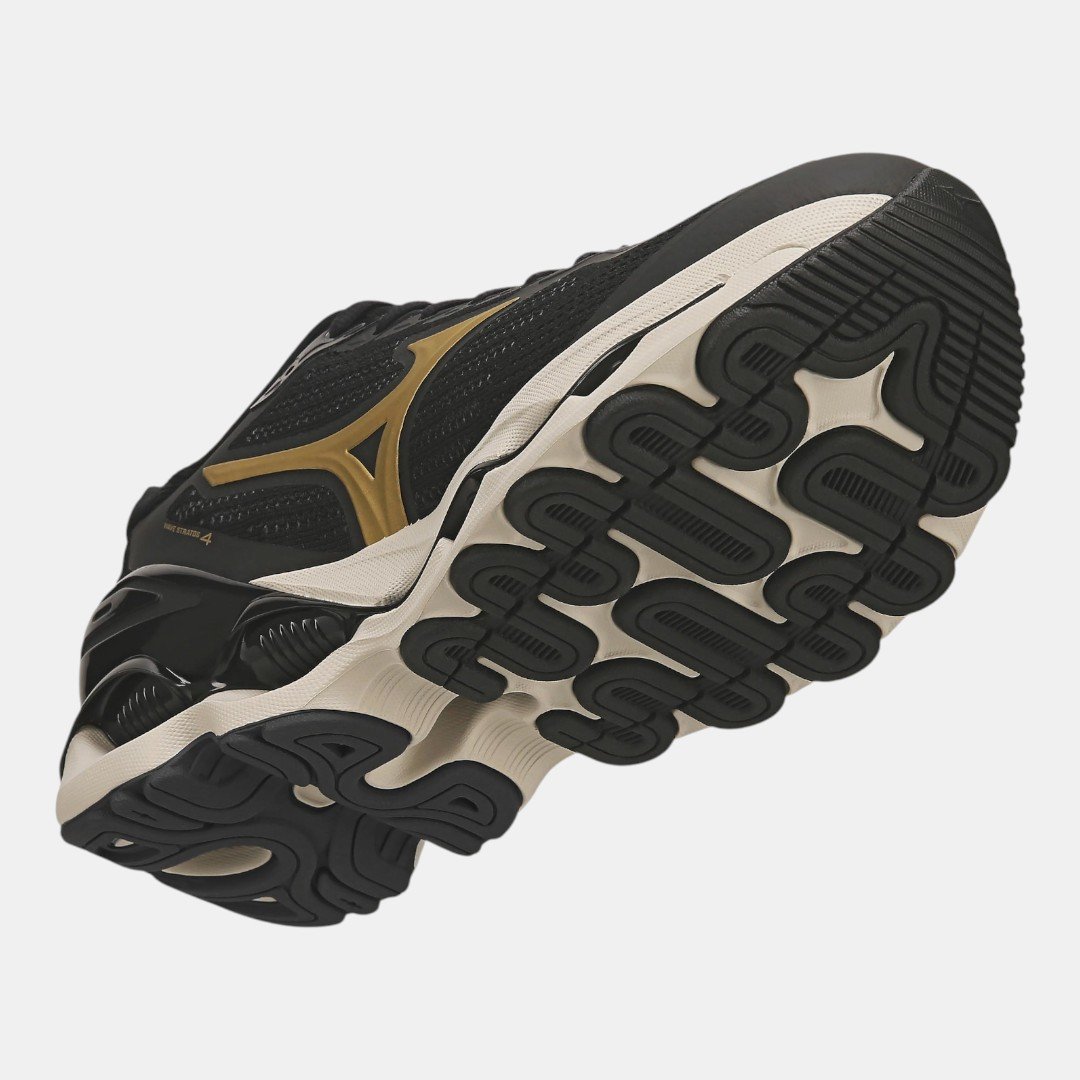 Tênis Mizuno Wave Stratos 4 Preto com Dourado Preto 7