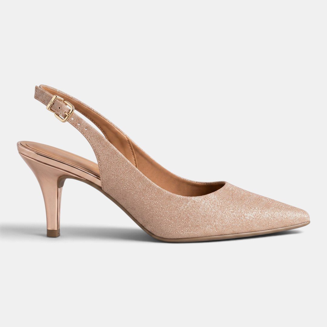 Scarpin Vizzano Slingback Shine Ouro Rosado