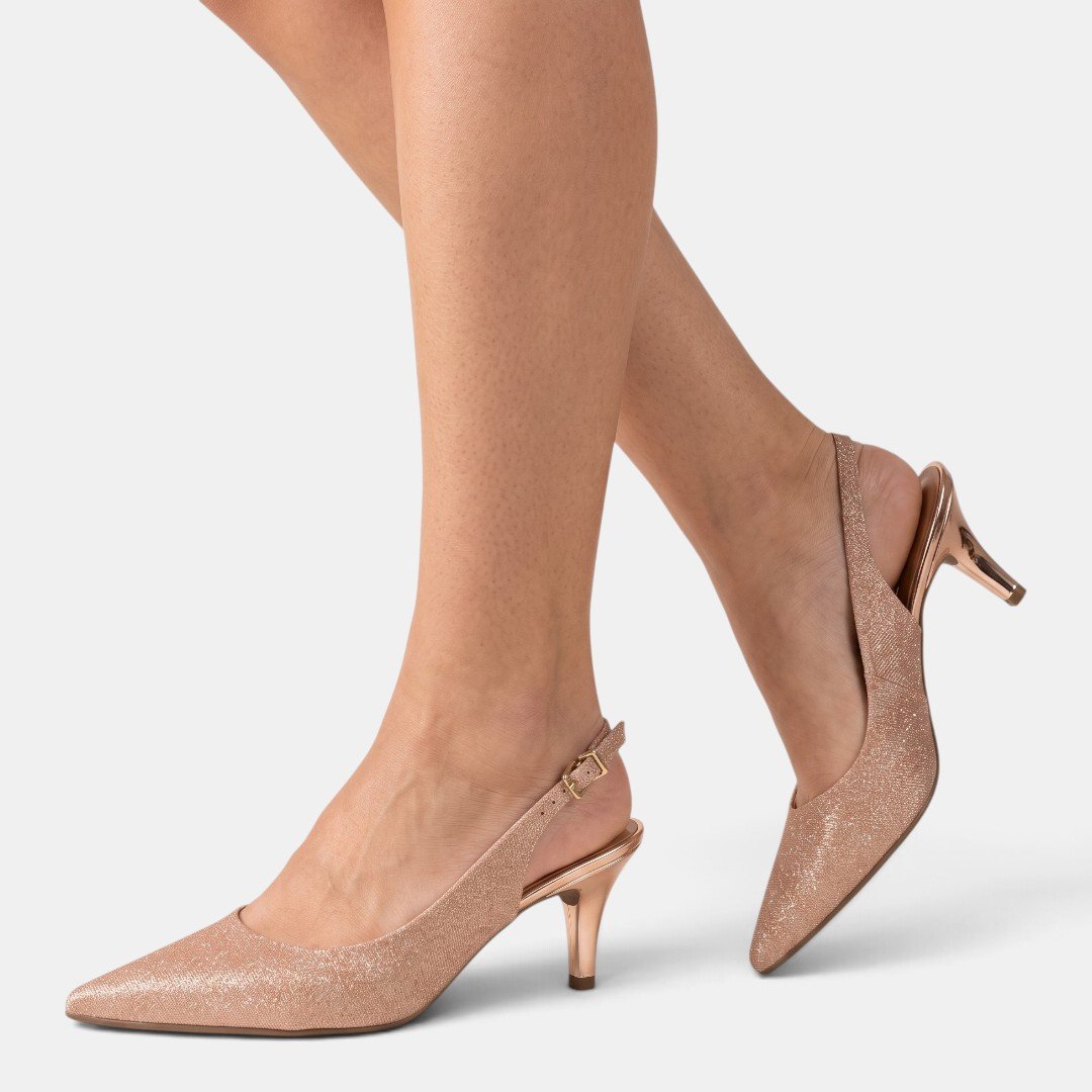 Scarpin Vizzano Slingback Shine Ouro Rosado Ouro Rosado 2