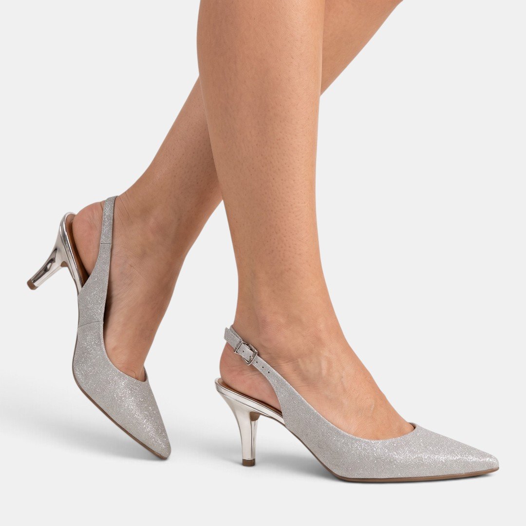 Scarpin Vizzano Slingback Shine Prata Prata 2