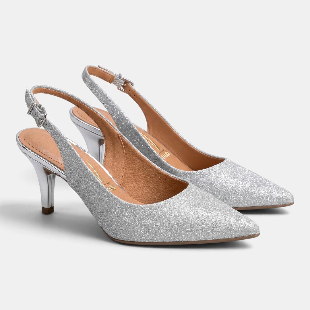 Scarpin Vizzano Slingback Shine Prata Prata 3