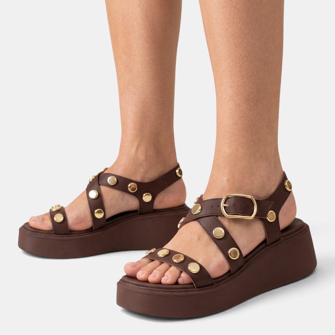 Sandália Plataforma Vizzano Com Rebites Marrom Chocolate 2