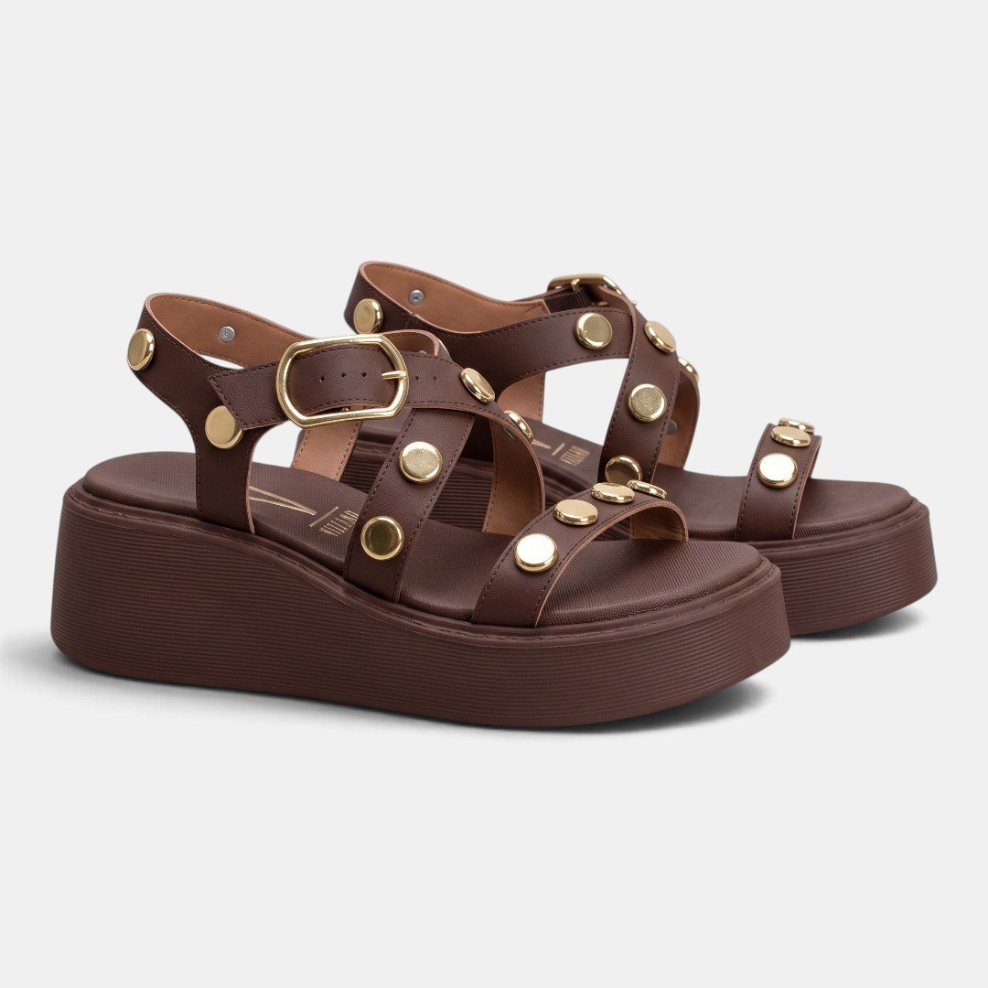 Sandália Plataforma Vizzano Com Rebites Marrom Chocolate 3