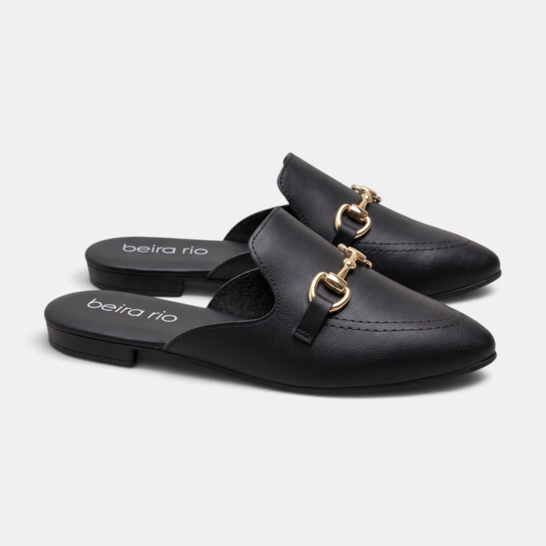 Mule Preto Beira Rio Com Detalhe Metalizado Preto 3