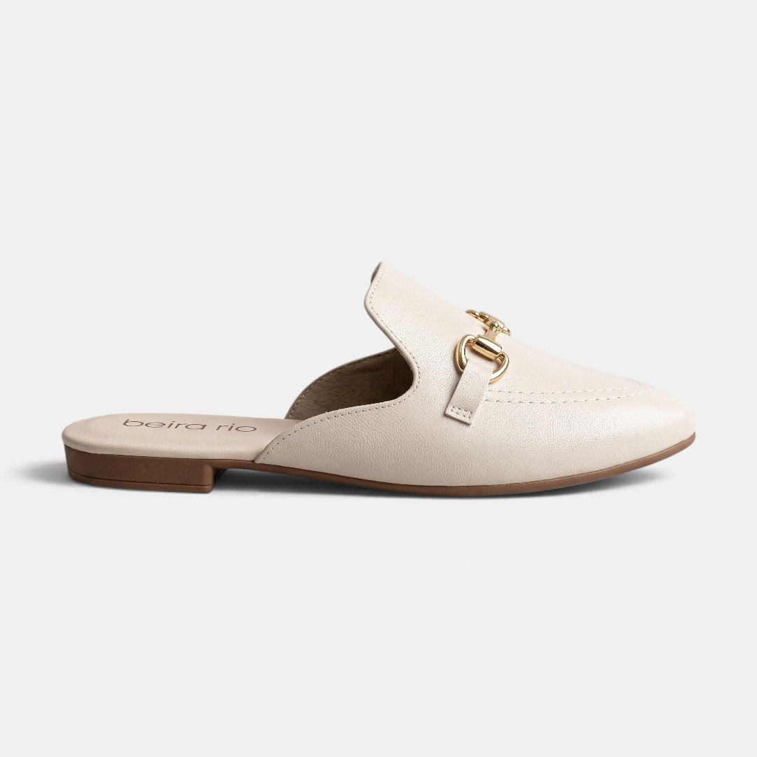 Mule Off White Beira Rio Com Detalhe Metalizado