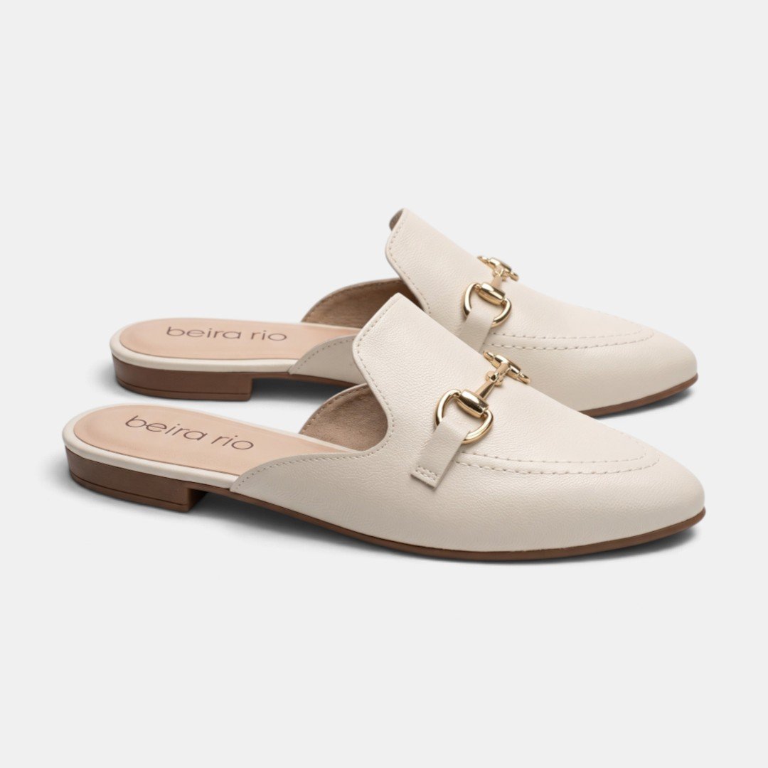 Mule Off White Beira Rio Com Detalhe Metalizado Branco 3