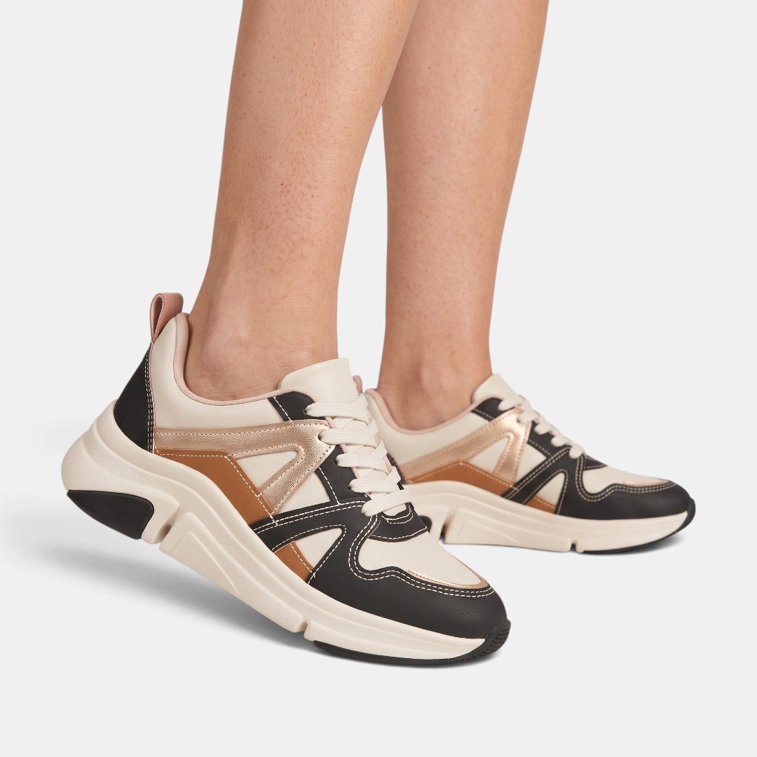 Tênis Modare Casual Feminino Off White com Preto Branco 2