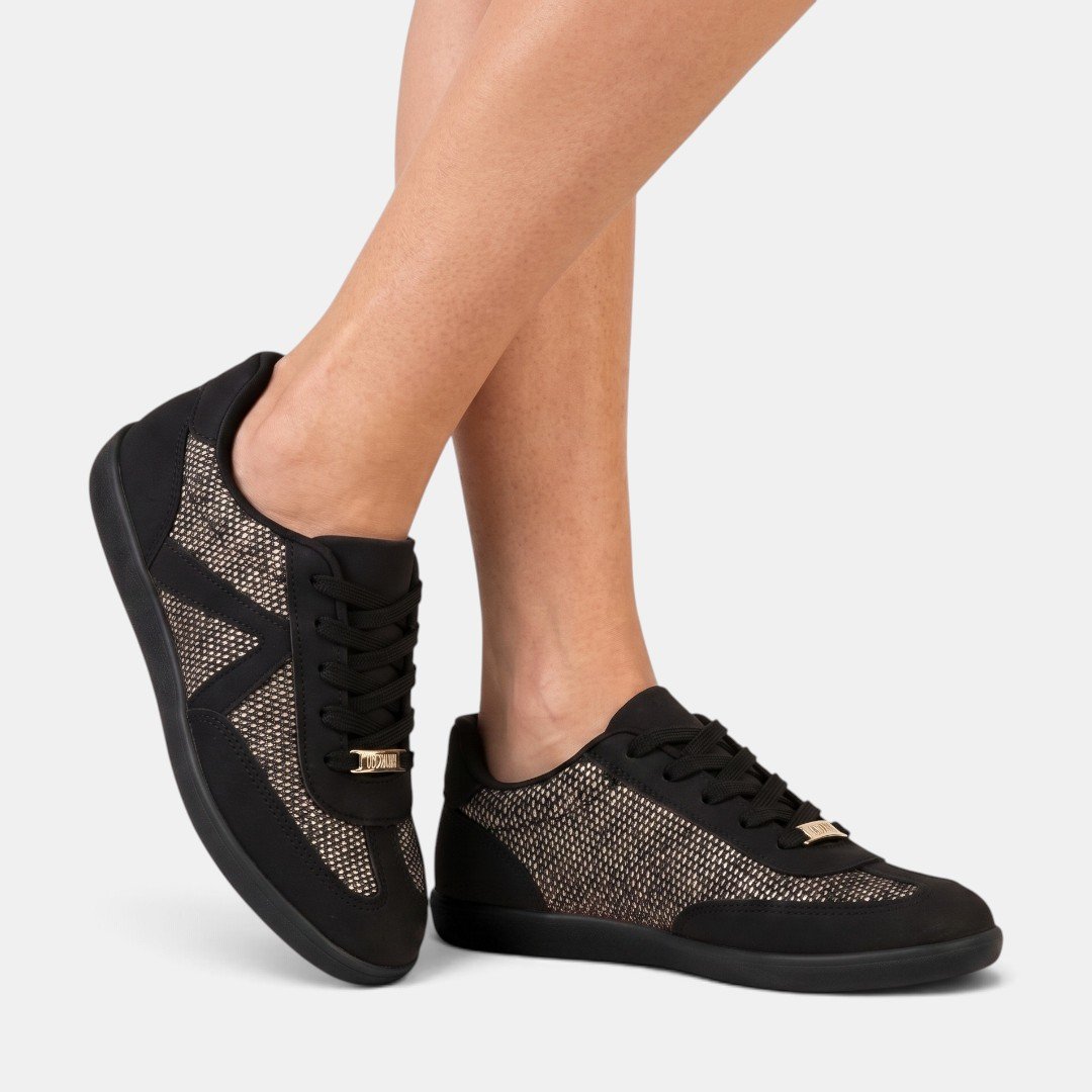 Tênis Vizzano Retrô Com Tela Shine Preto com Dourado Preto 2
