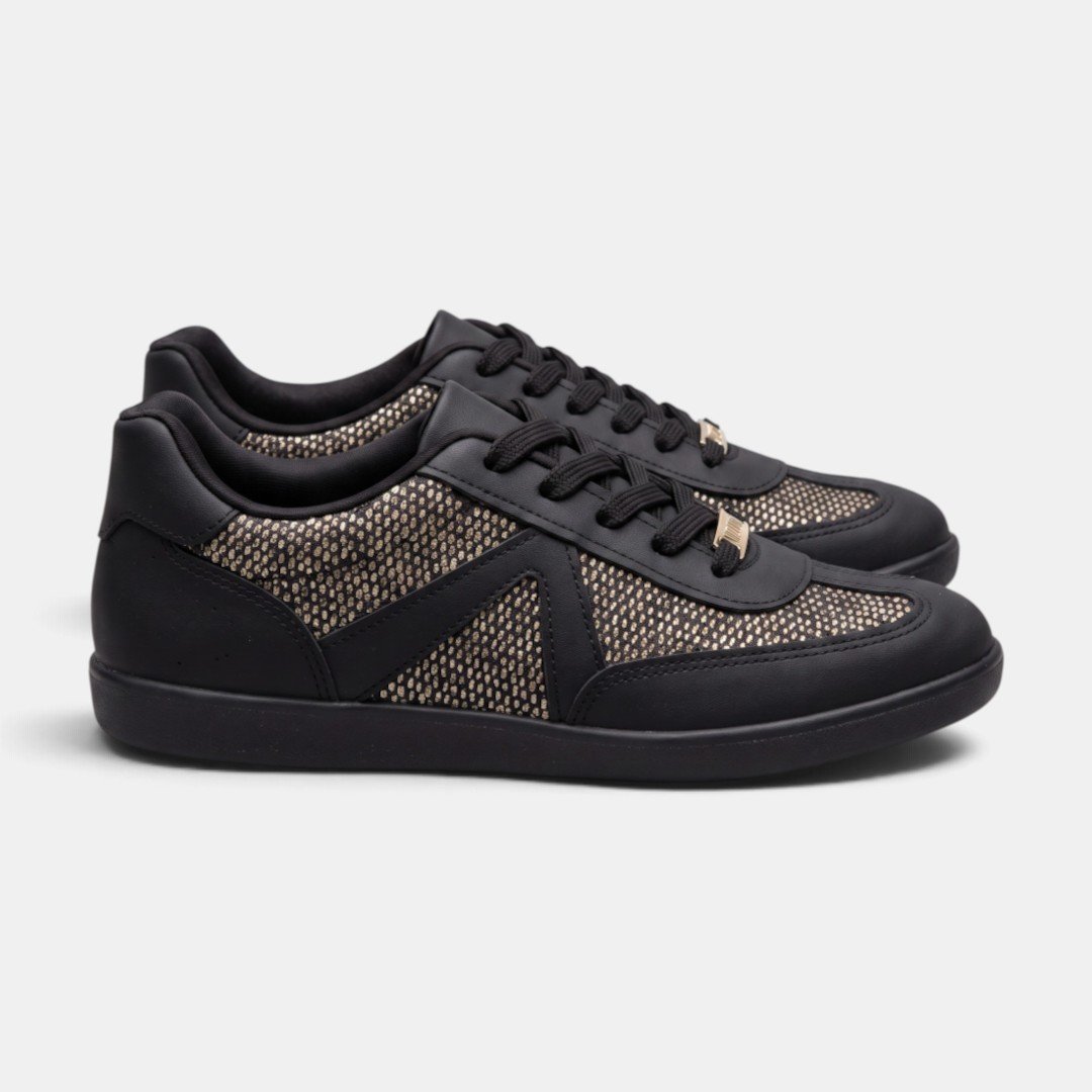 Tênis Vizzano Retrô Com Tela Shine Preto com Dourado Preto 3