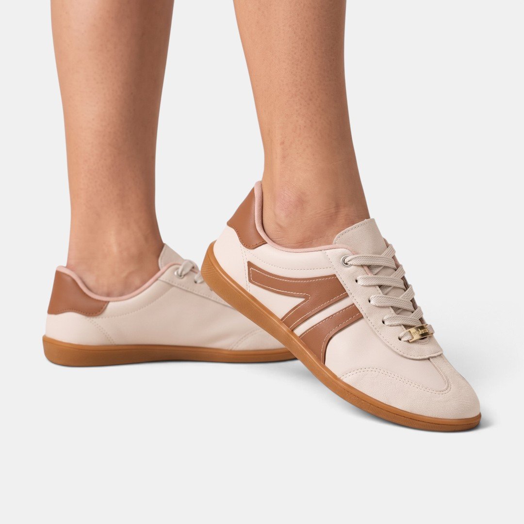 Tênis Moleca Casual Feminino Off White com Caramelo Branco 2