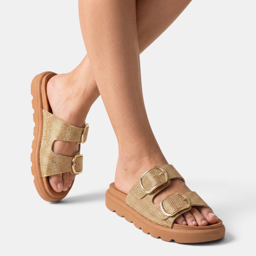 Papete Vizzano Flatform Com Maxi Fivelas Caramelo com Dourado Camel 2