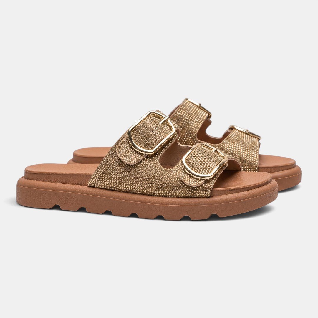 Papete Vizzano Flatform Com Maxi Fivelas Caramelo com Dourado Camel 3
