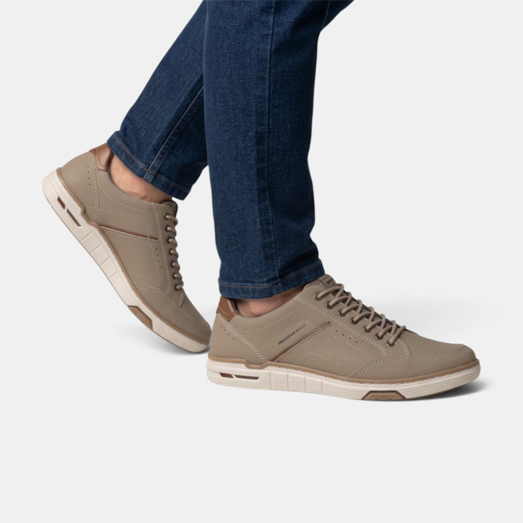 Tênis Pegada Casual Masculino Em Couro Bege Bege 2