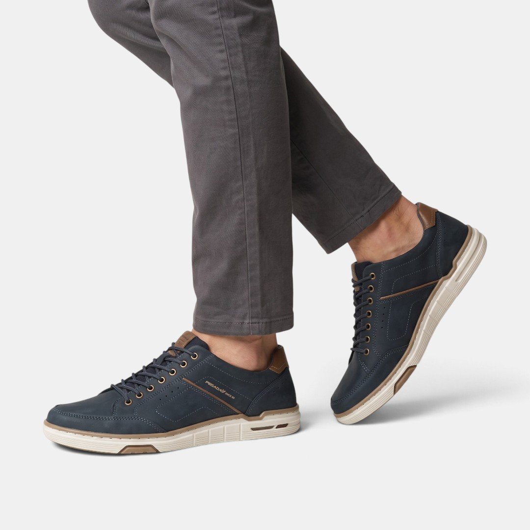 Tênis Pegada Casual Masculino Em Couro Marinho Azul 2