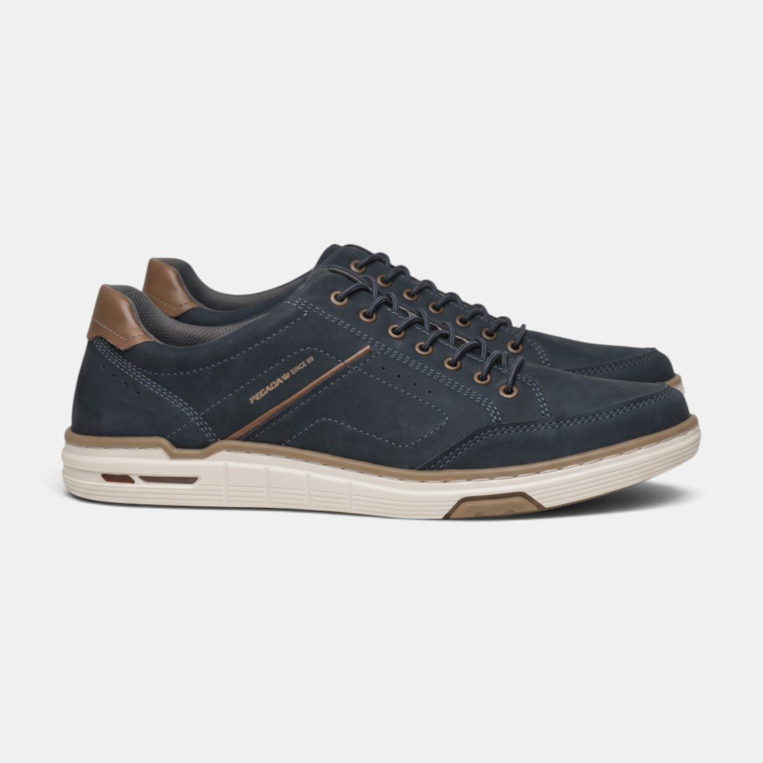 Tênis Pegada Casual Masculino Em Couro Marinho Azul 3