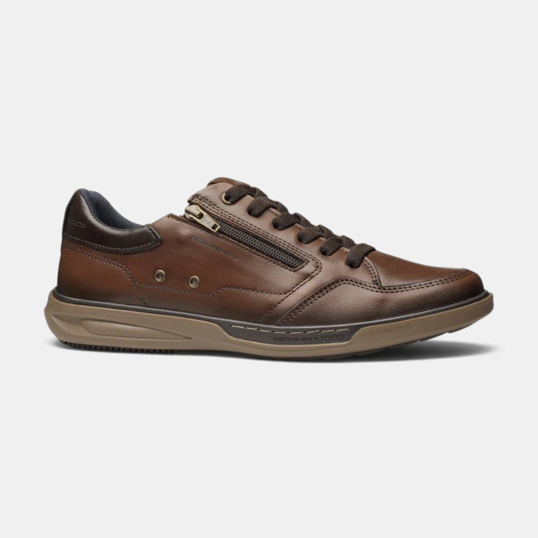 Sapatênis Pegada Masculino Casual Em Couro Marrom