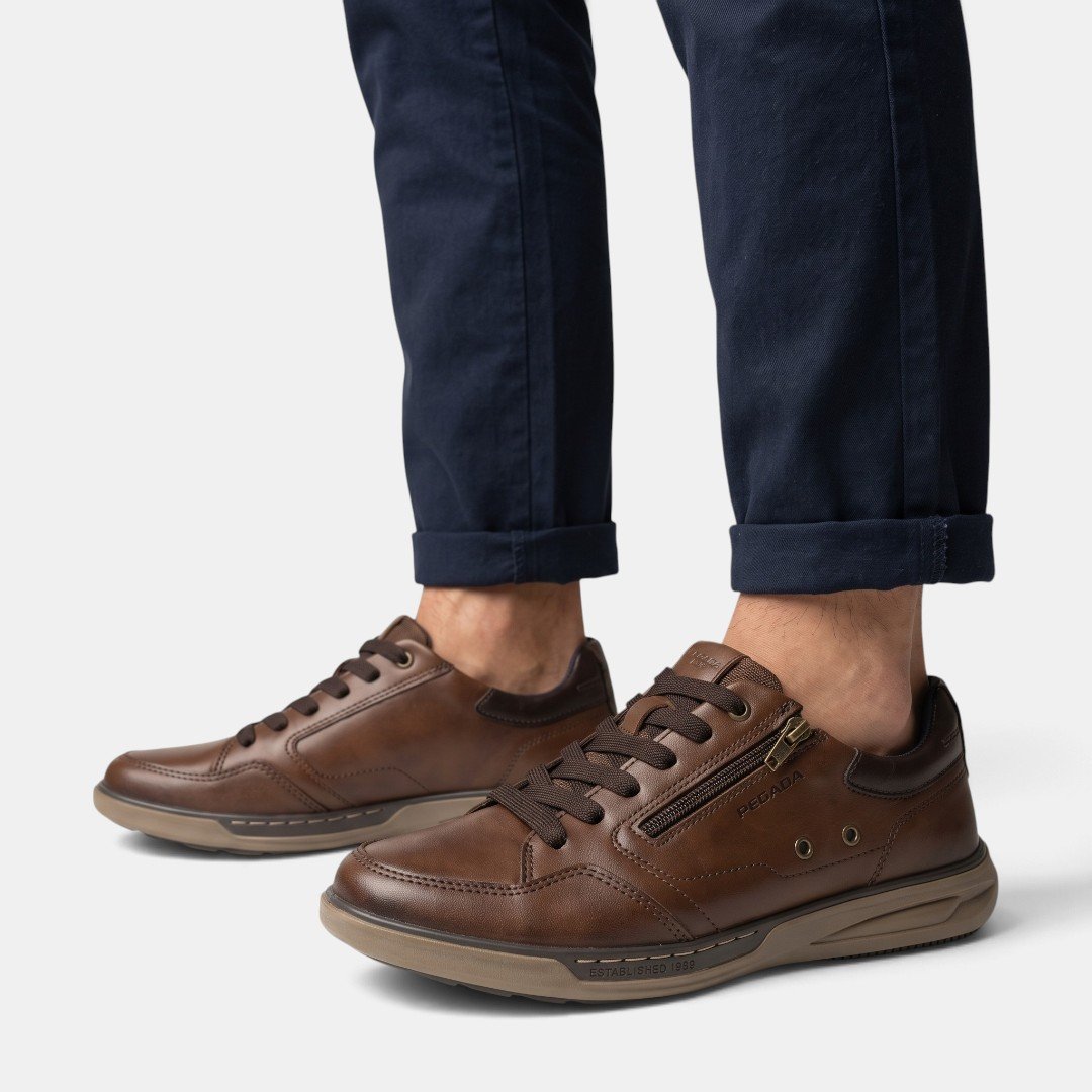 Sapatênis Pegada Masculino Casual Em Couro Marrom Pinhão 2