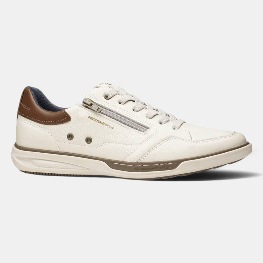 Sapatênis Pegada Masculino Casual Em Couro Off White