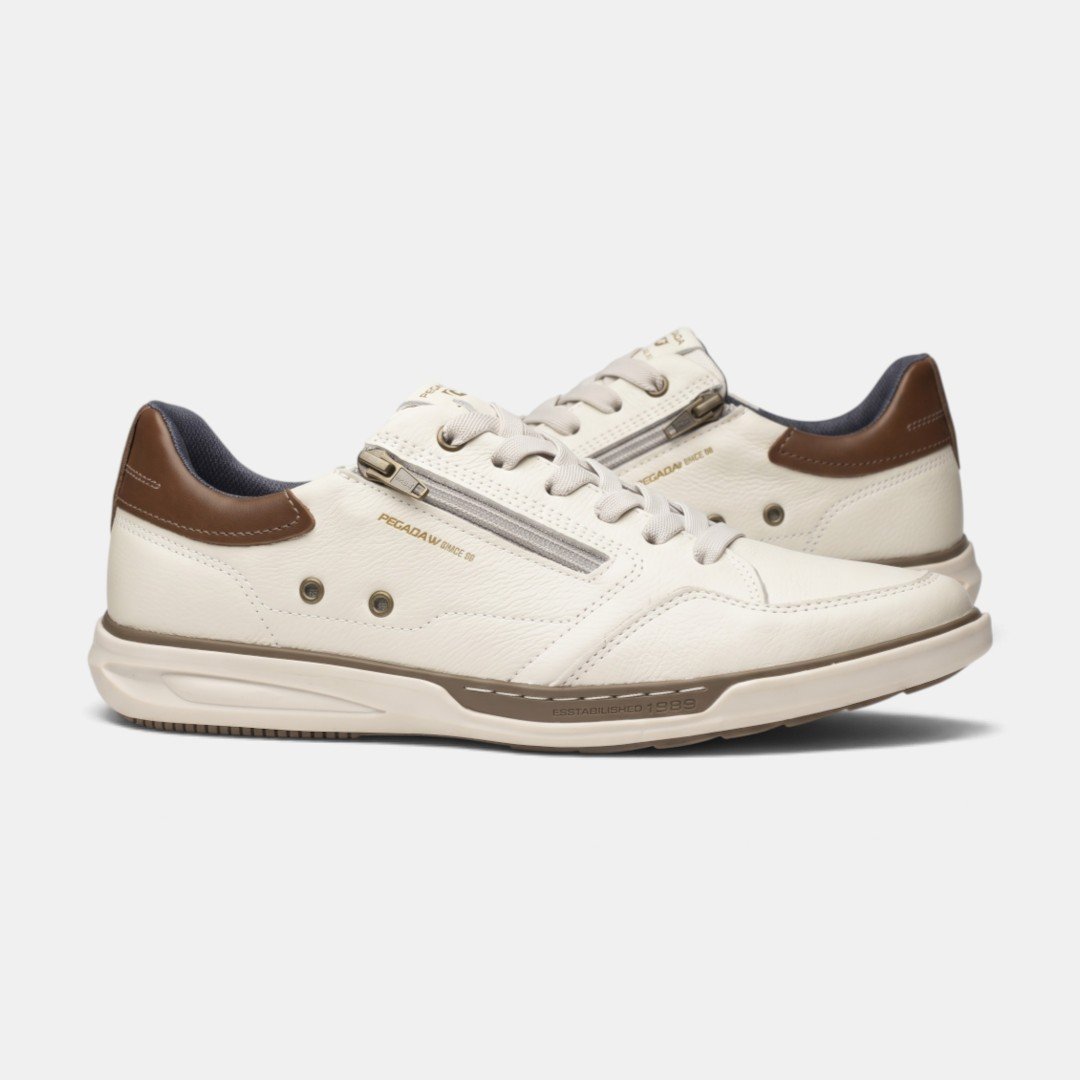 Sapatênis Pegada Masculino Casual Em Couro Off White Branco 3