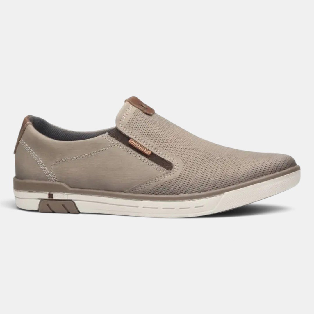 Sapatênis Bege Pegada Masculino Em Couro Slip On