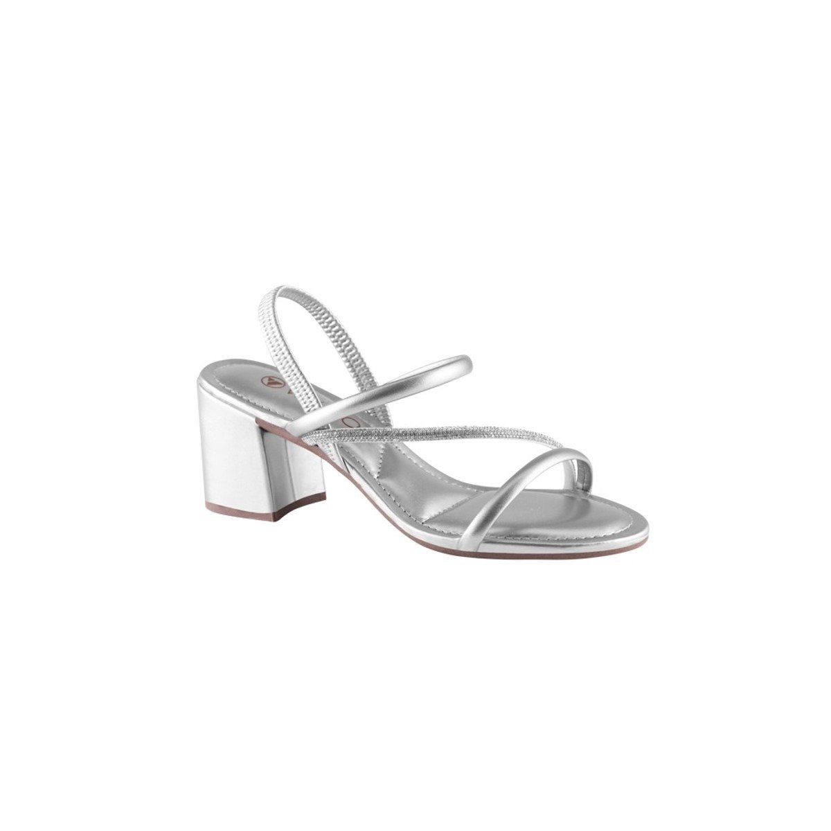 Sandália Feminina Salto Bloco Via Uno Prata Tira Cristal Off White Prata 1