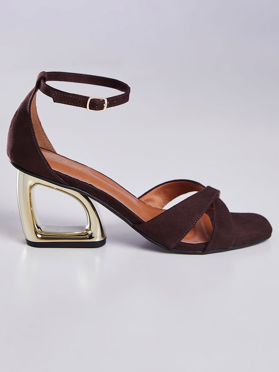 Sandalia Salto Geometrico Vazado Vinho Vermelho 2