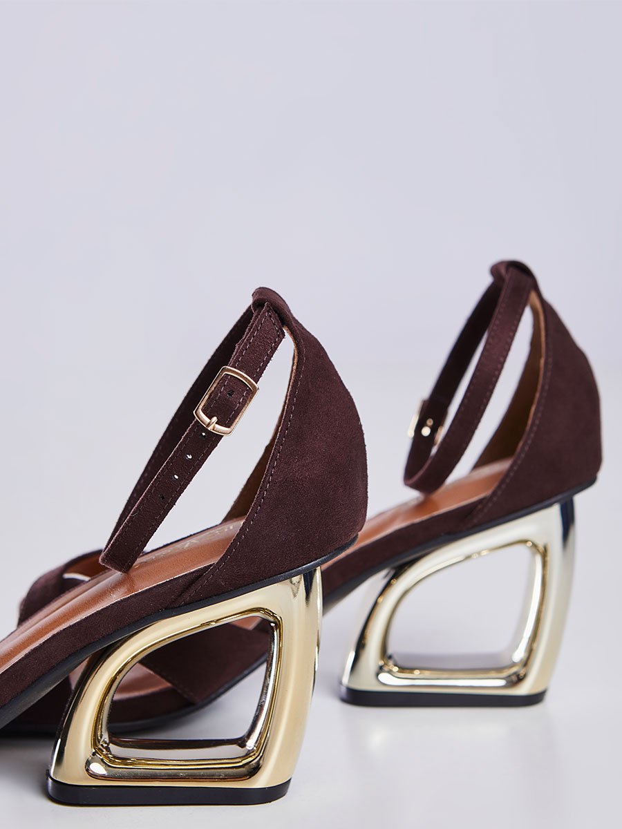 Sandalia Salto Geometrico Vazado Vinho Vermelho 3
