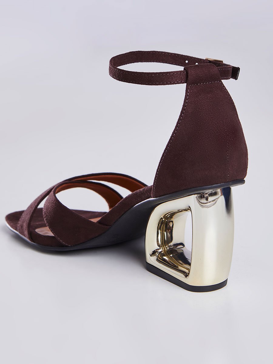 Sandalia Salto Geometrico Vazado Vinho Vermelho 4