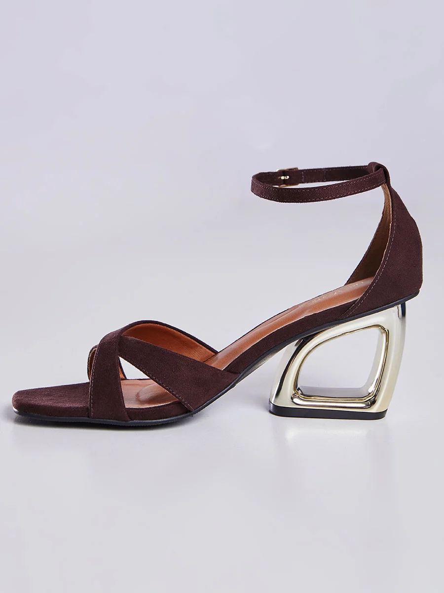 Sandalia Salto Geometrico Vazado Vinho Vermelho 5