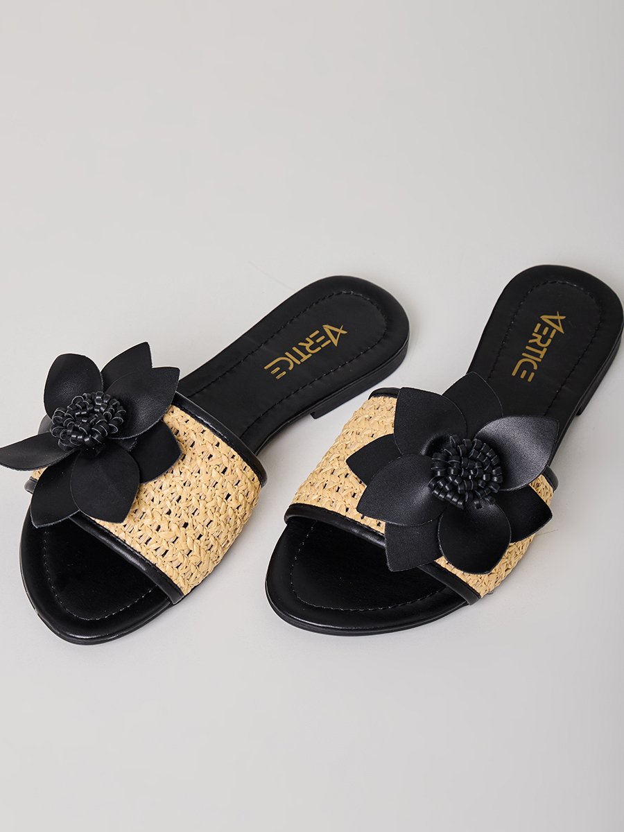 Sandália Rasteira Flor Preto Preto 2