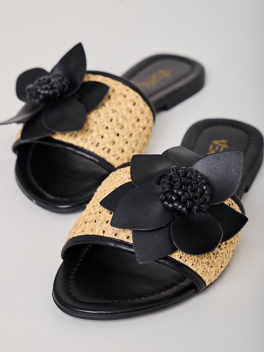 Sandália Rasteira Flor Preto Preto 3