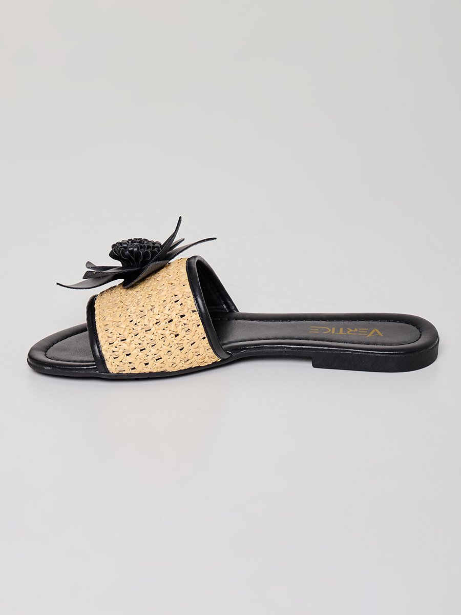 Sandália Rasteira Flor Preto Preto 4