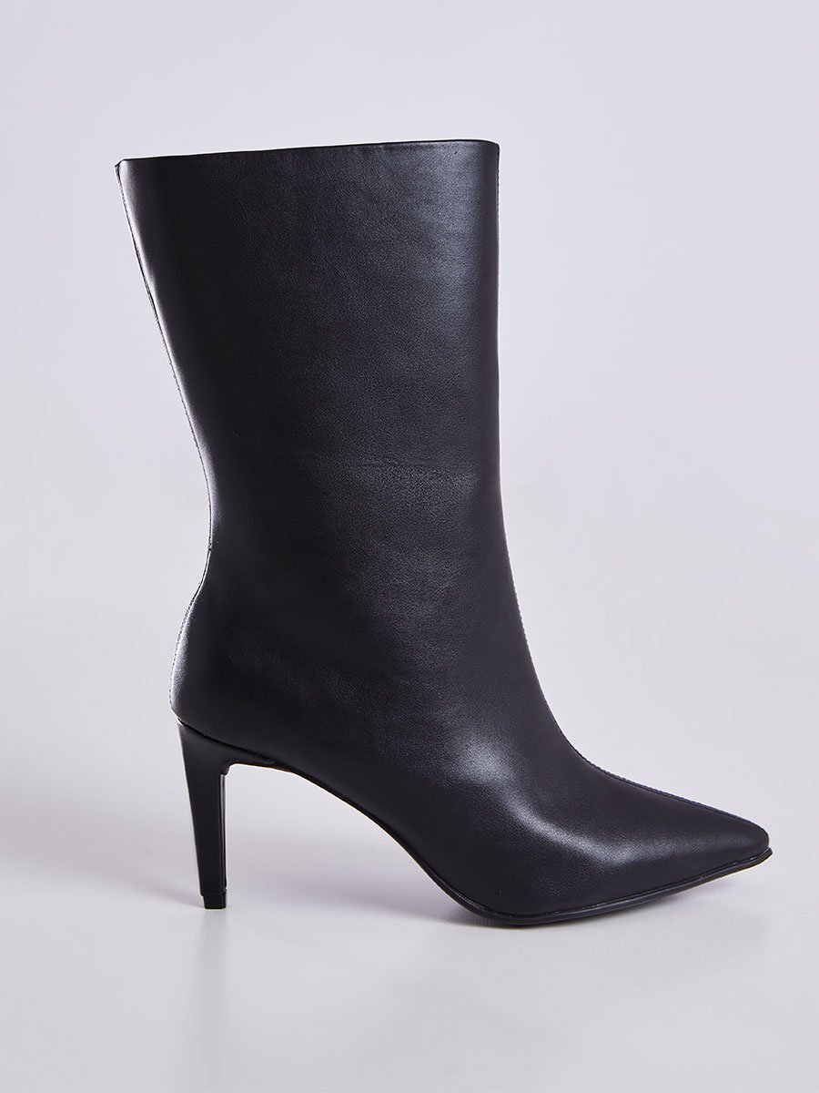 Bota de Couro Cano Medio Bico Fino Preto Preto 2