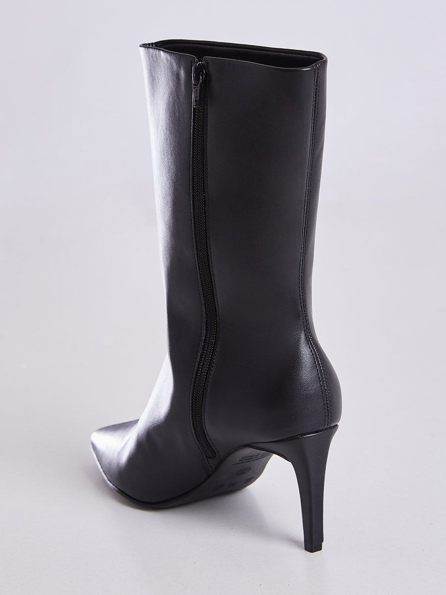 Bota de Couro Cano Medio Bico Fino Preto Preto 4