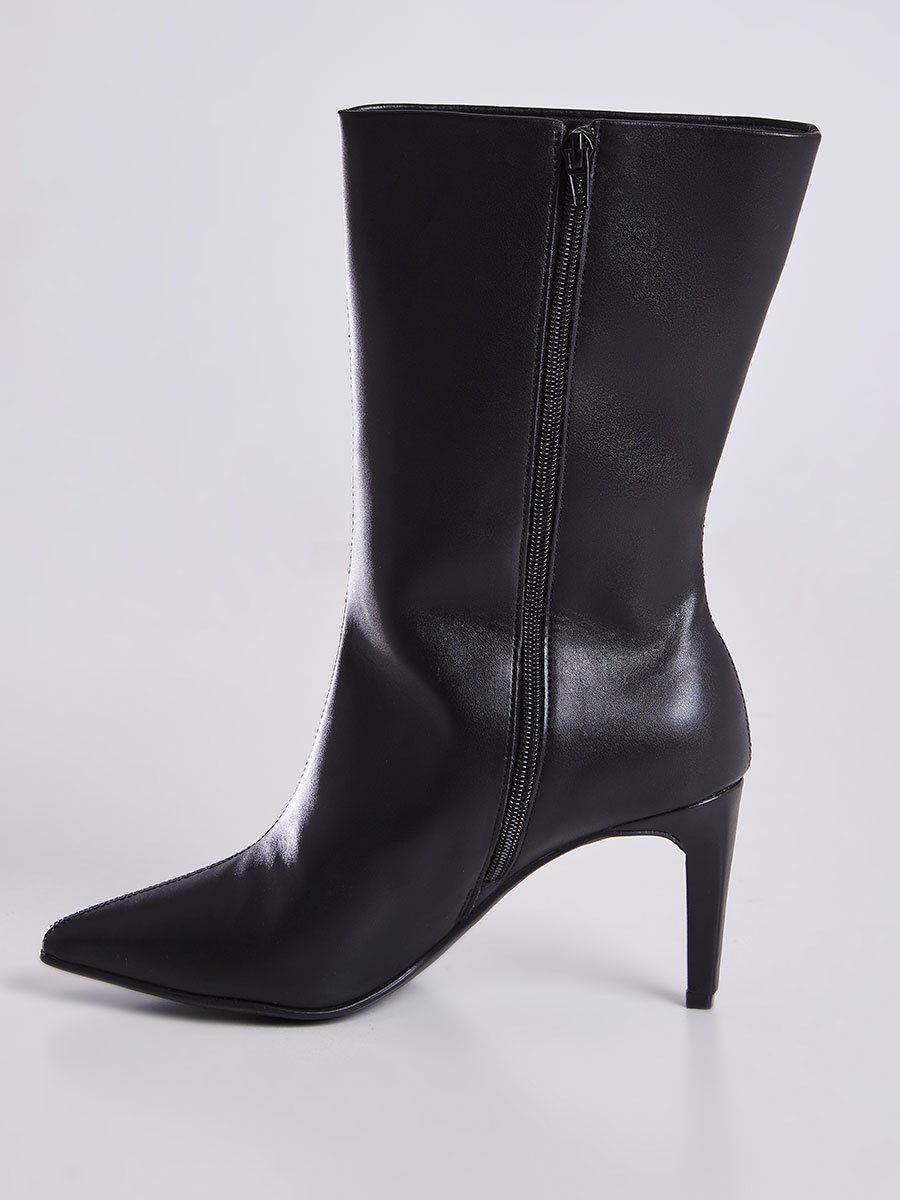 Bota de Couro Cano Medio Bico Fino Preto Preto 5