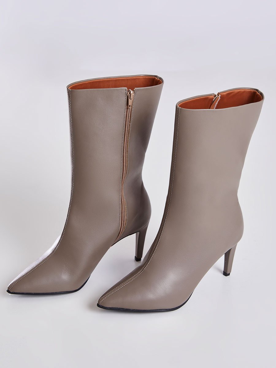 Bota de Couro Cano Medio Bico Fino Cinza Camel 5