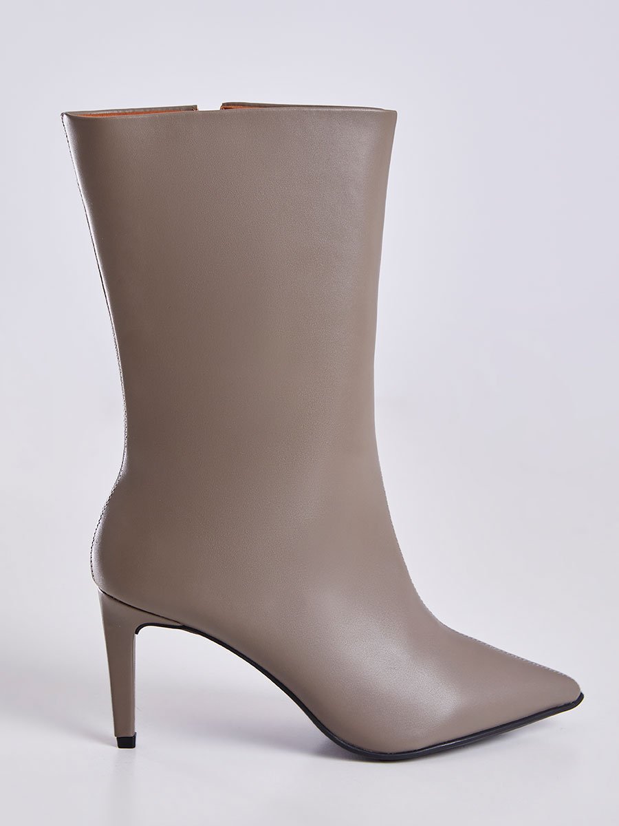 Bota de Couro Cano Medio Bico Fino Cinza Camel 2