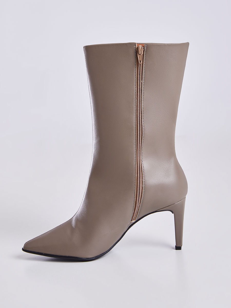 Bota de Couro Cano Medio Bico Fino Cinza Camel 4