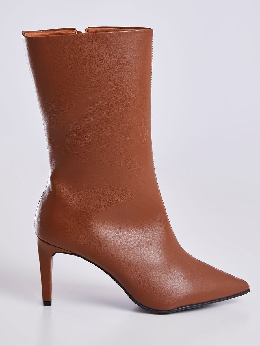 Bota de Couro Cano Medio Bico Fino Marrom Vinho 2